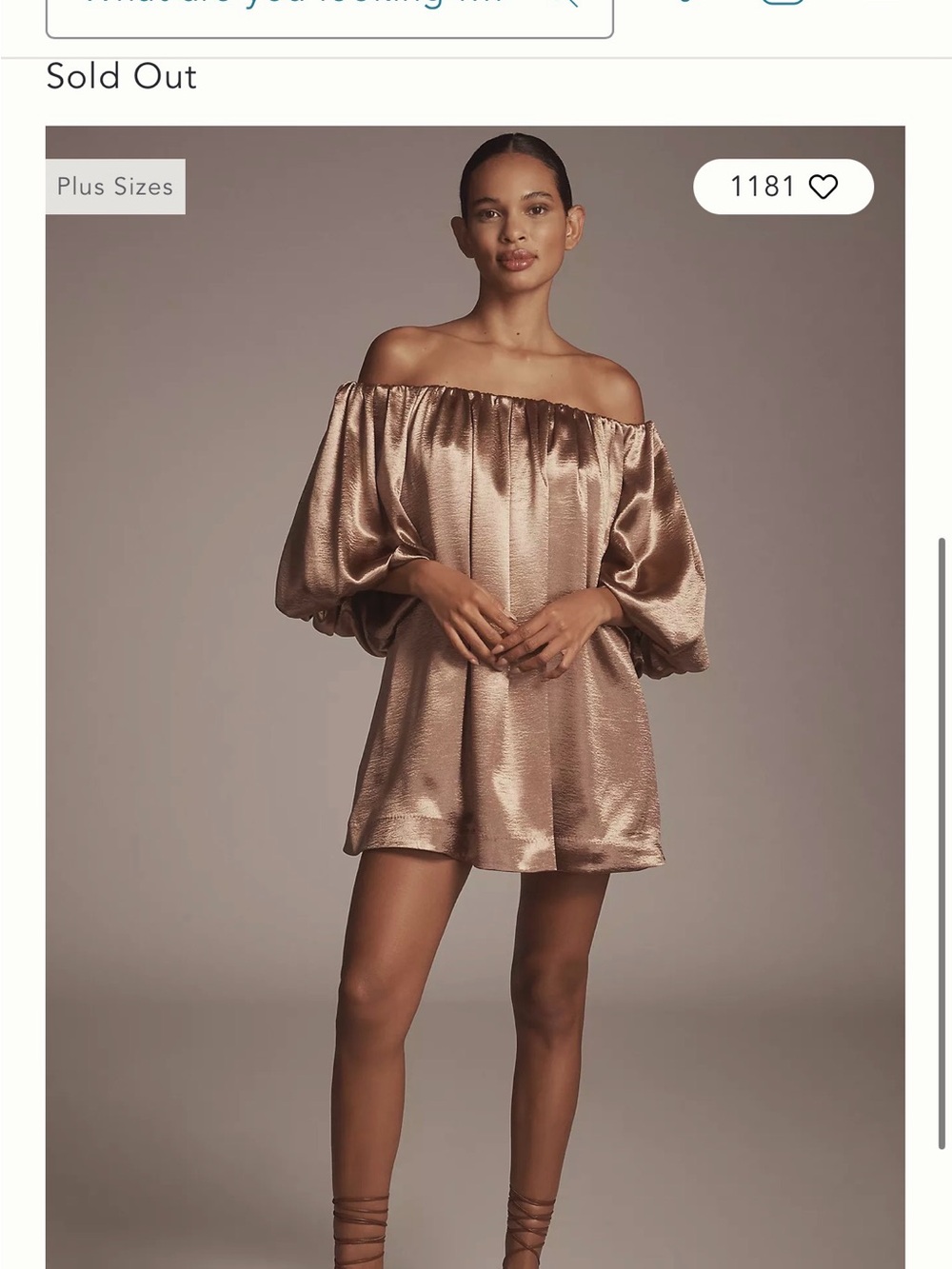 Off-Shoulder Satin Mini Dress in Metallic Bronze